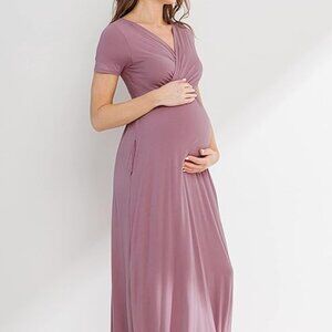 LaClef Maternity Maxi Long Dress Muave Pink Size Large NWT